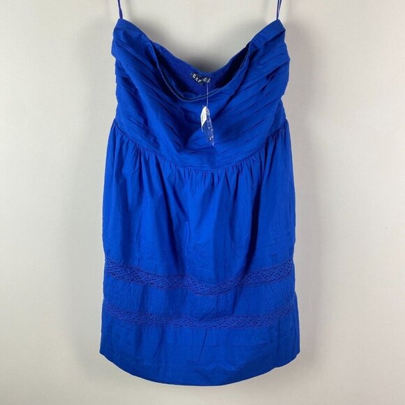 GAP Convertible Strapless Lace Mini Dress Size XL Blue Cotton Pockets - Picture 1 of 12